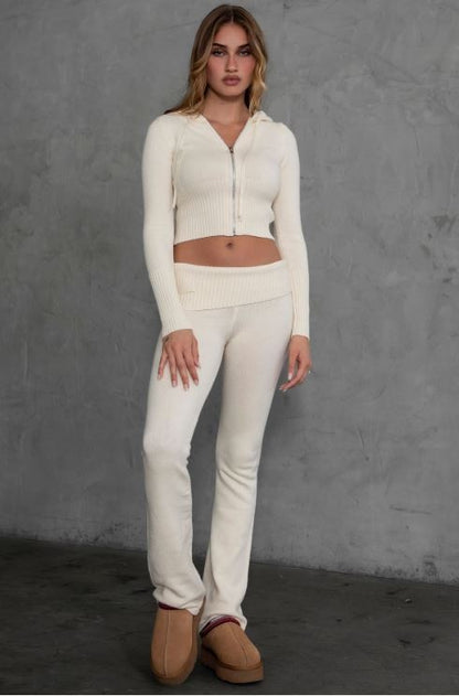 Lira Sweater Rib Knit Two Piece Fold Over Pant Set