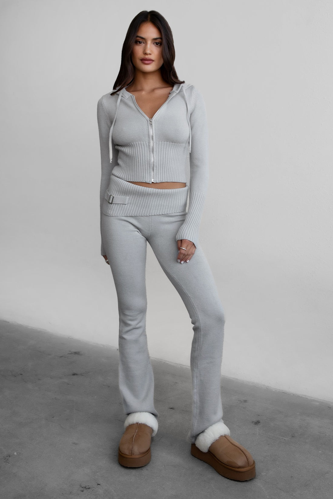 Lira Sweater Rib Knit Two Piece Fold Over Pant Set