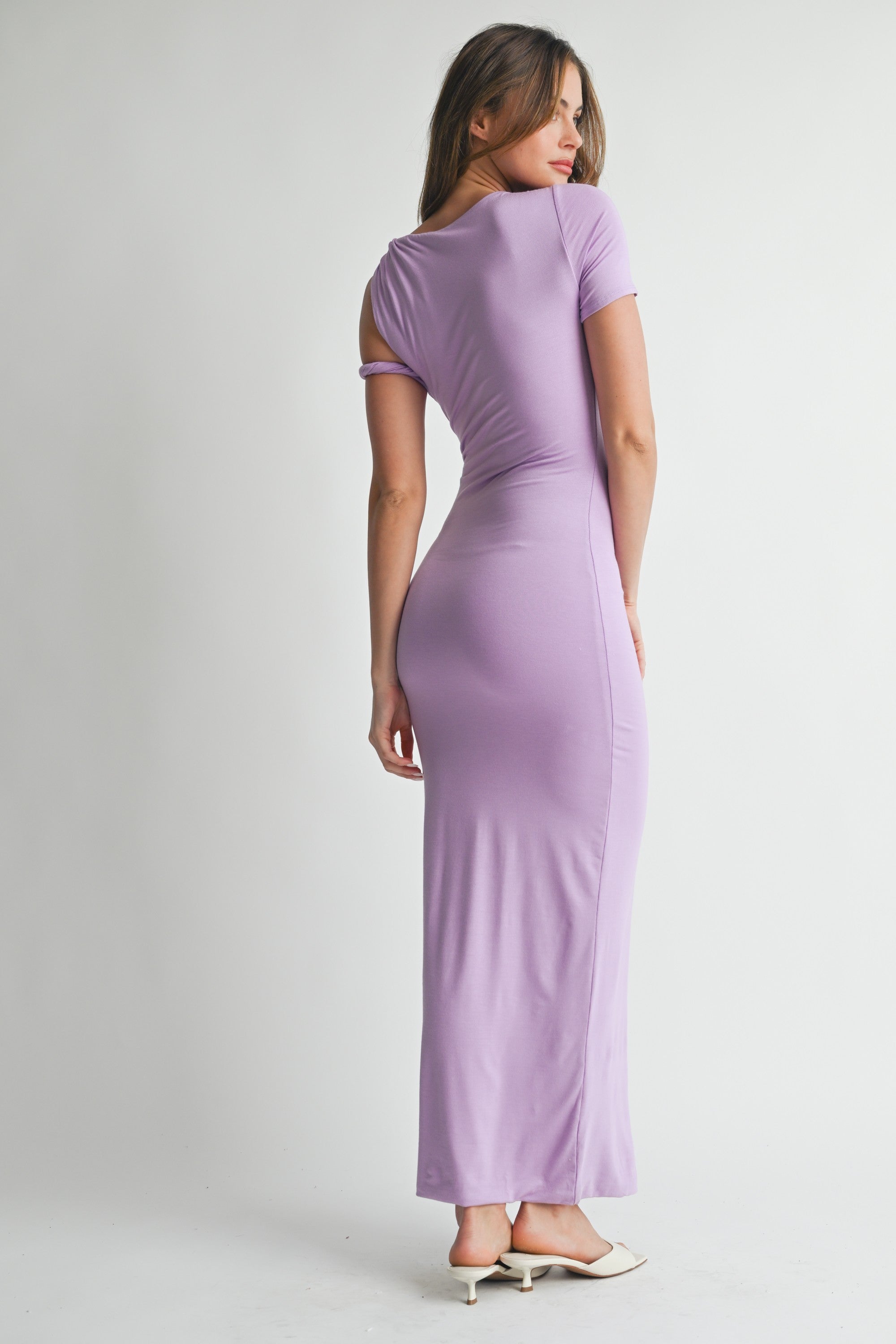 Sindee Asymmetric One Shoulder Soft Knit Bodycon Maxi Dress