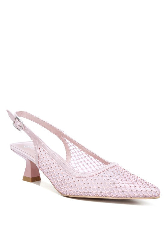 Sienna Rhinestone Mesh Low Heel Slingback Mules