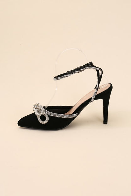 Freya Rhinestones Bow Decor Pointed Toe High Heels