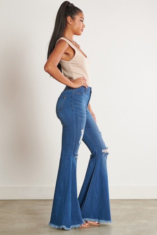 Always A Party High Waisted Distressed Flare Jeans - ShopRbls