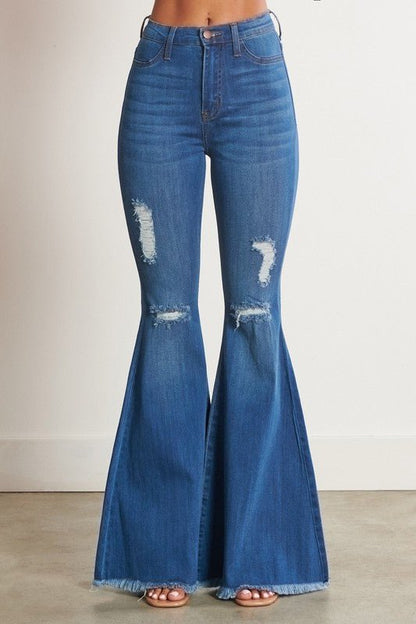 Always A Party High Waisted Distressed Flare Jeans - ShopRbls