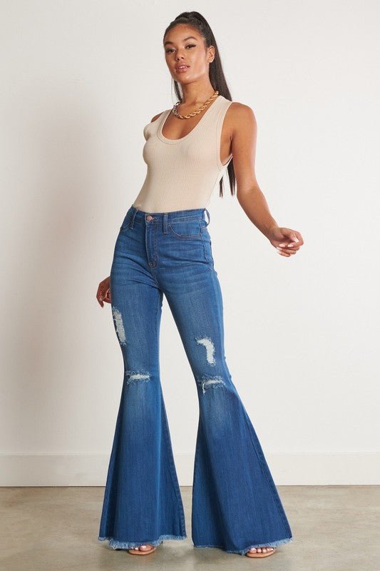 Always A Party High Waisted Distressed Flare Jeans - ShopRbls