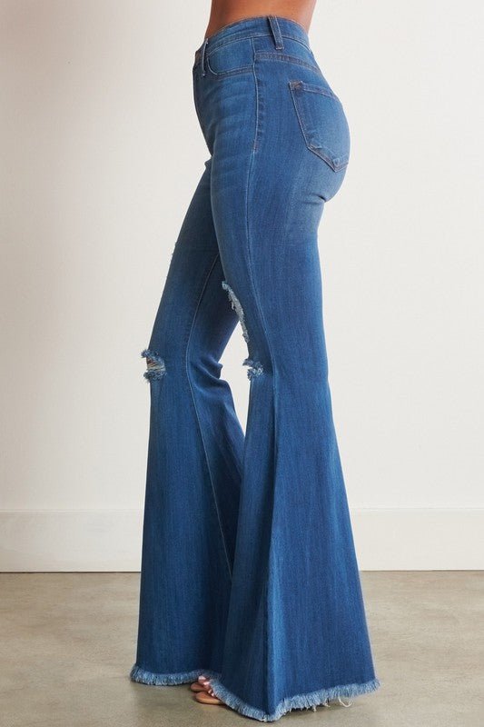 Always A Party High Waisted Distressed Flare Jeans - ShopRbls