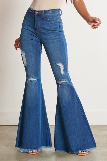 Always A Party High Waisted Distressed Flare Jeans - ShopRbls