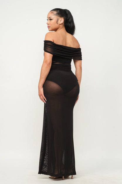 Amara Off Shoulder Sheer Mesh Maxi Dress - ShopRbls