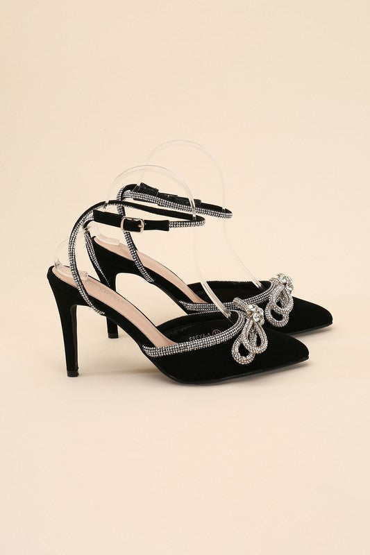 Freya Rhinestones Bow Decor Pointed Toe High Heels