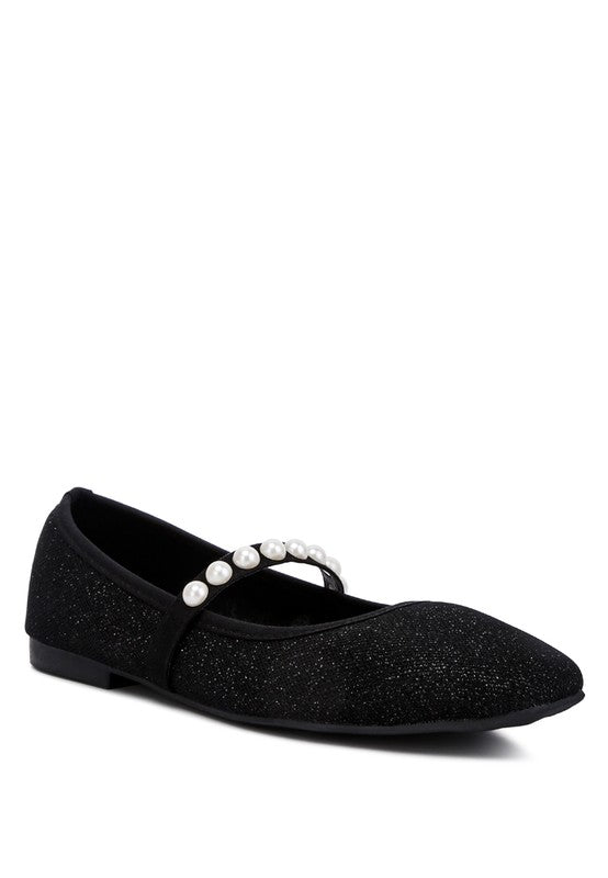 Swan Pearls Embellished Ballerina Flats