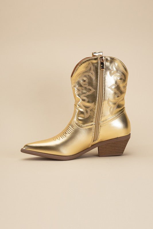 Bach In Nash Metallic Western Ankle Boots - ShopRbls