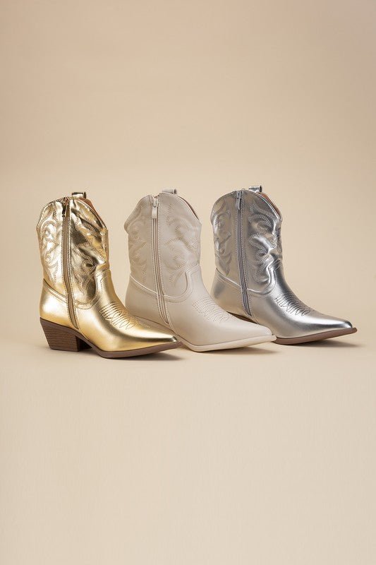 Bach In Nash Metallic Western Ankle Boots - ShopRbls