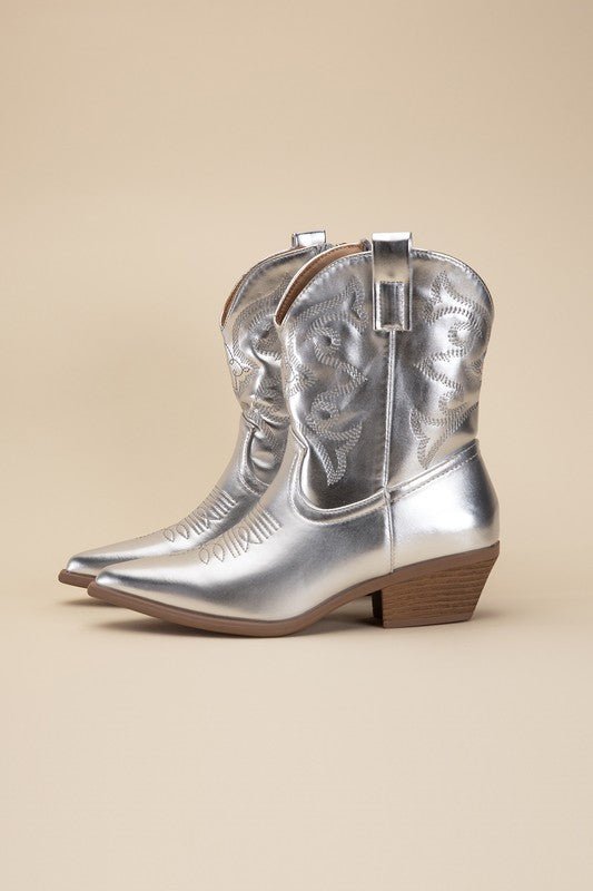 Bach In Nash Metallic Western Ankle Boots - ShopRbls