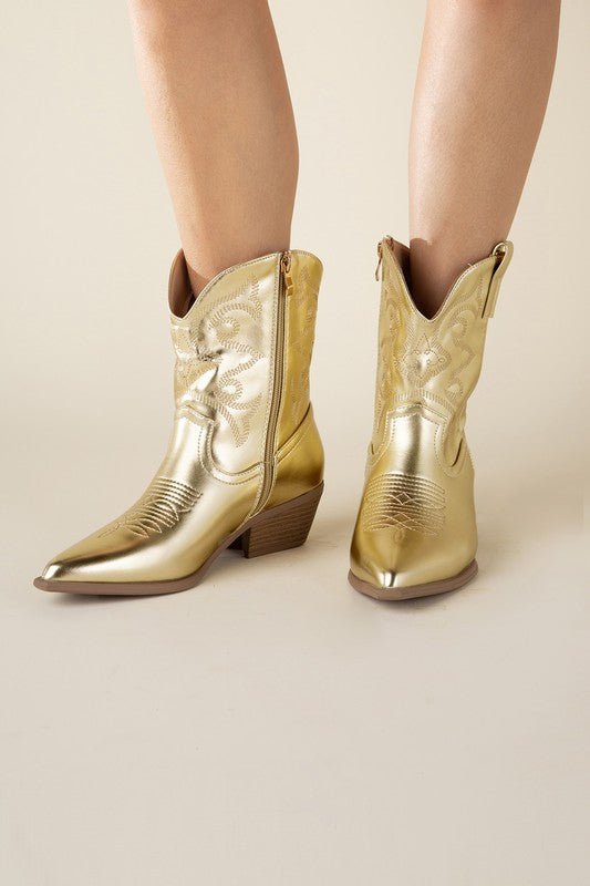 Bach In Nash Metallic Western Ankle Boots - ShopRbls