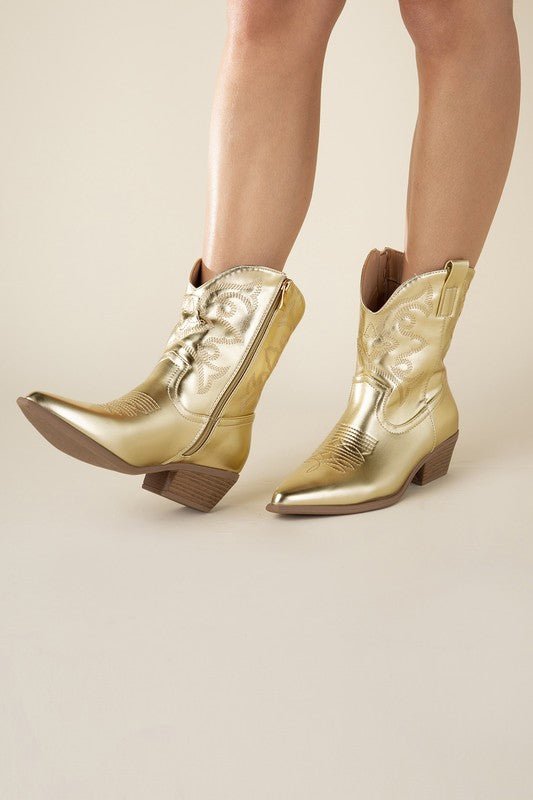 Bach In Nash Metallic Western Ankle Boots - ShopRbls