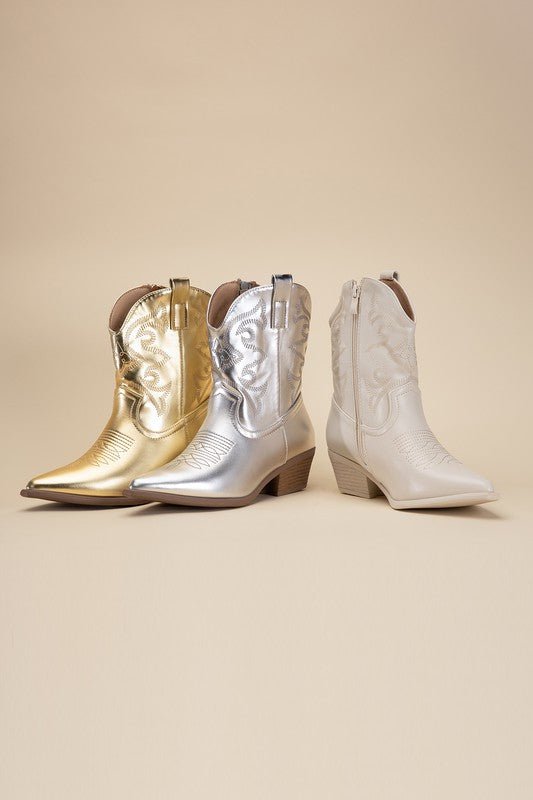 Bach In Nash Metallic Western Ankle Boots - ShopRbls