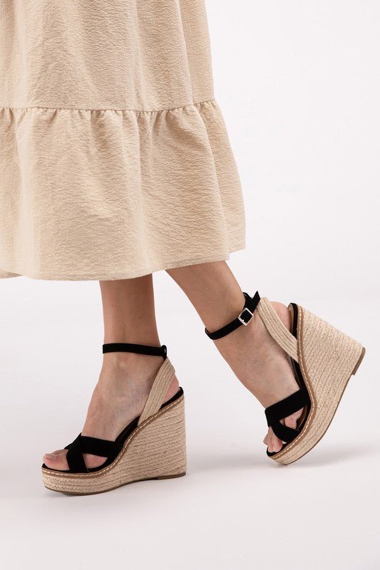 Bastet Ankle Strap Espadrille High Heel Wedge Sandals - ShopRbls