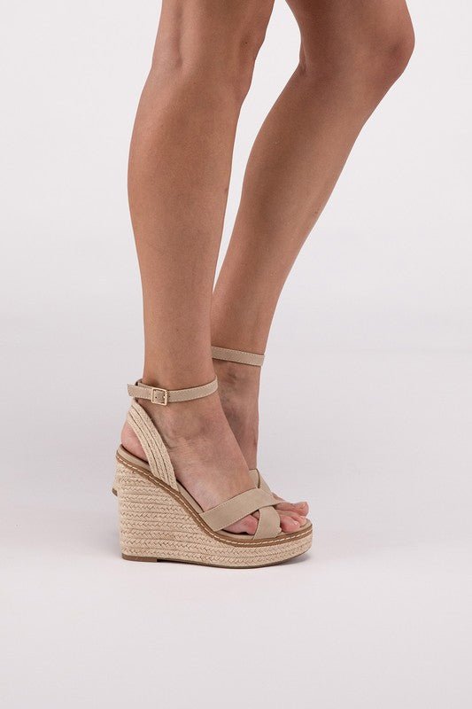 Bastet Ankle Strap Espadrille High Heel Wedge Sandals - ShopRbls