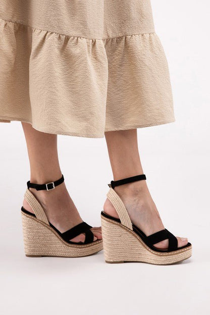 Bastet Ankle Strap Espadrille High Heel Wedge Sandals - ShopRbls