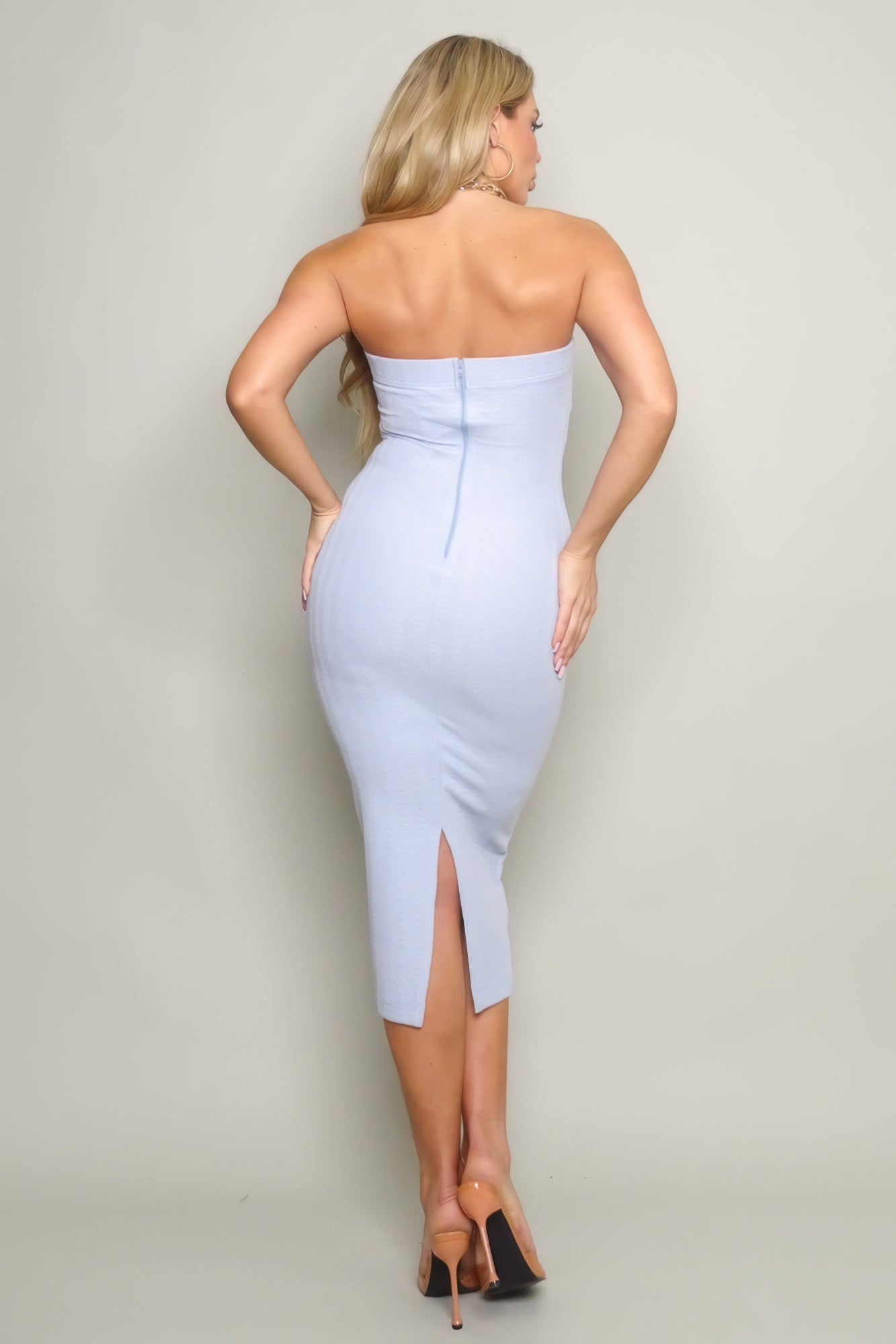 Bianca Strapless Knit Tube Bodycon Midi Dress - ShopRbls