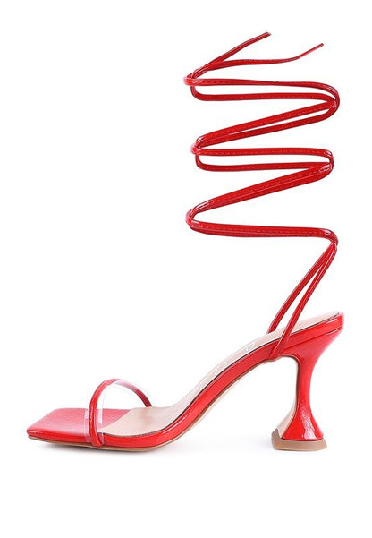 Bitten Lace Up Straps Patent High Heel Sandals - ShopRbls