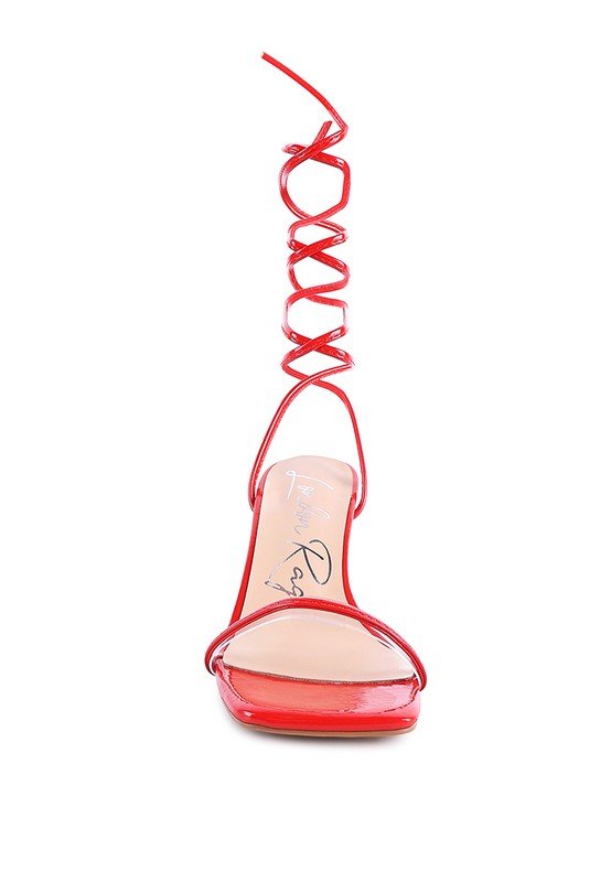 Bitten Lace Up Straps Patent High Heel Sandals - ShopRbls