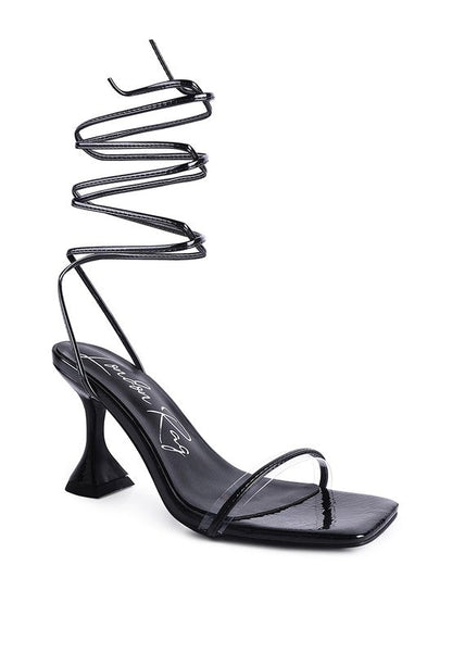 Bitten Lace Up Straps Patent High Heel Sandals - ShopRbls