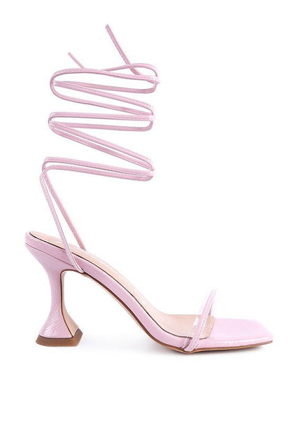 Bitten Lace Up Straps Patent High Heel Sandals - ShopRbls