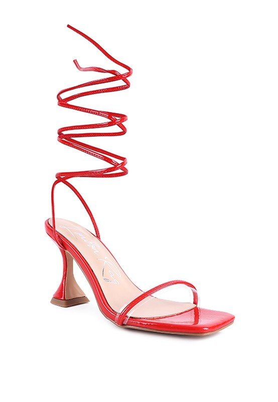 Bitten Lace Up Straps Patent High Heel Sandals - ShopRbls