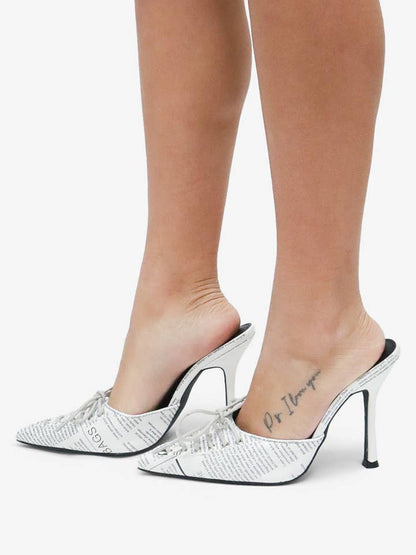 Breaking News Newspaper Print High Heel Mules - ShopRbls