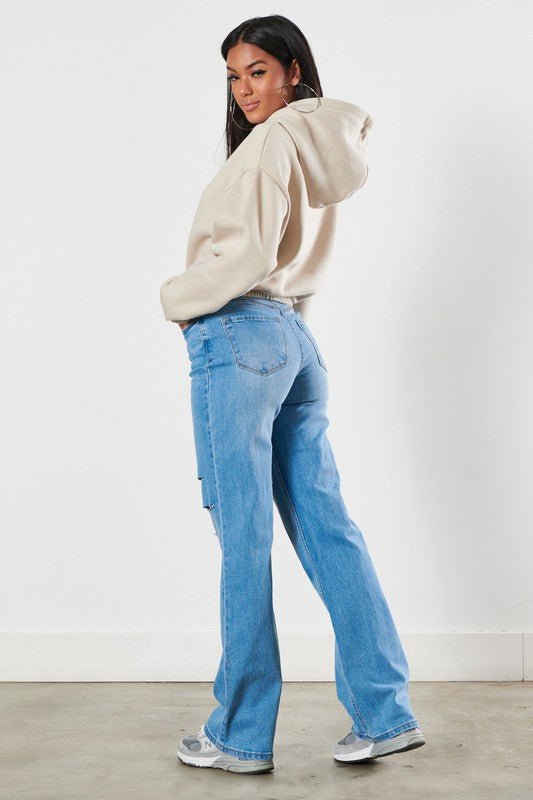 Brooklyn High Rise Distressed Wide Leg Jeans - ShopRbls