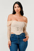 Buckle Hunny Off Shoulder Mesh Sleeve Corset Top - ShopRbls