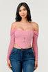 Buckle Hunny Off Shoulder Mesh Sleeve Corset Top - ShopRbls