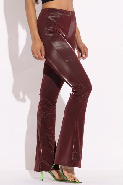 Butter Velvet PU High Rise Flared Pants - ShopRbls