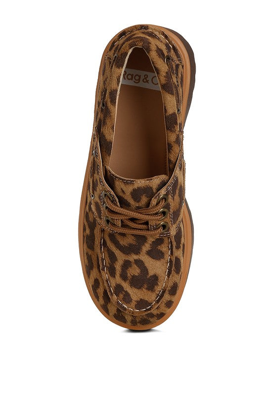 Olga Leopard Print Suede Chunky Lug Sole Platform Oxford Loafers