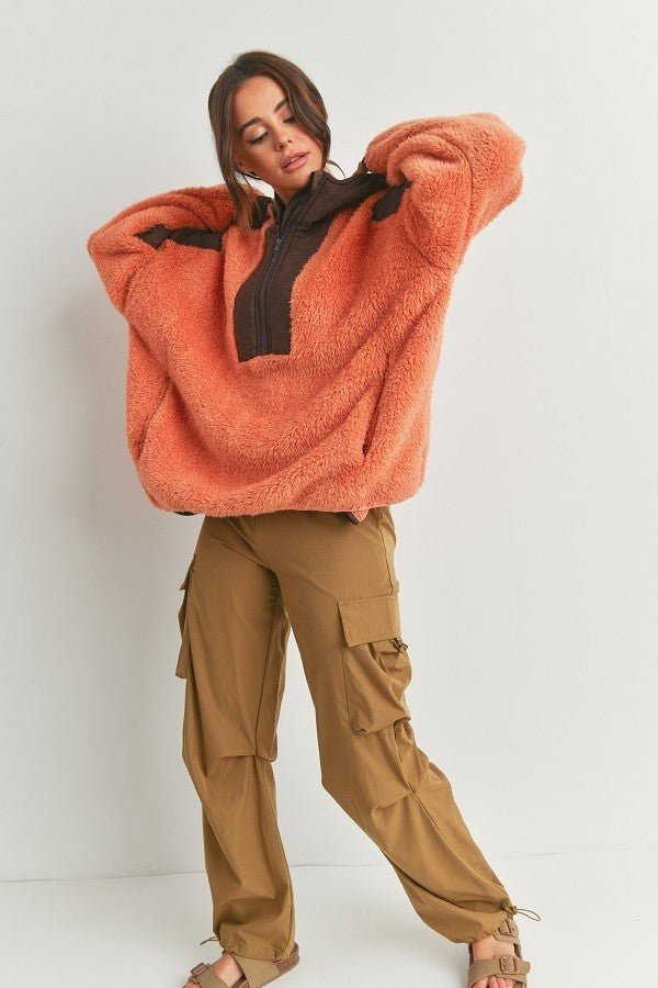Cabin Fever Two Tone Oversized Hooded Teddy Jacket - ShopRbls
