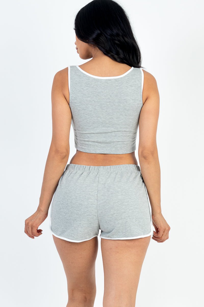 Casual Basics Contrast Trim Crop Top and Shorts Set - ShopRbls