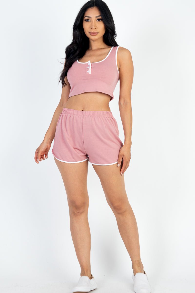 Casual Basics Contrast Trim Crop Top and Shorts Set - ShopRbls