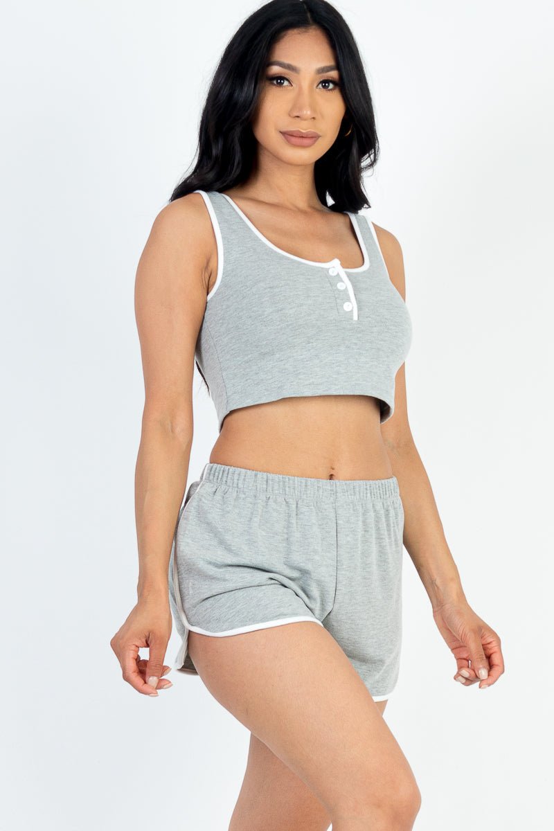 Casual Basics Contrast Trim Crop Top and Shorts Set - ShopRbls