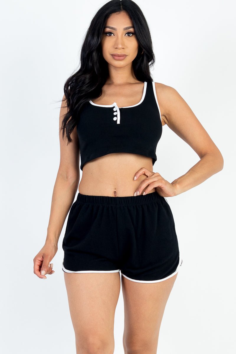 Casual Basics Contrast Trim Crop Top and Shorts Set - ShopRbls