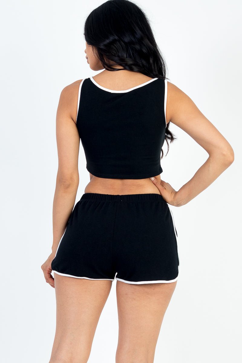 Casual Basics Contrast Trim Crop Top and Shorts Set - ShopRbls