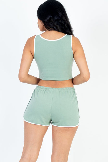 Casual Basics Contrast Trim Crop Top and Shorts Set - ShopRbls