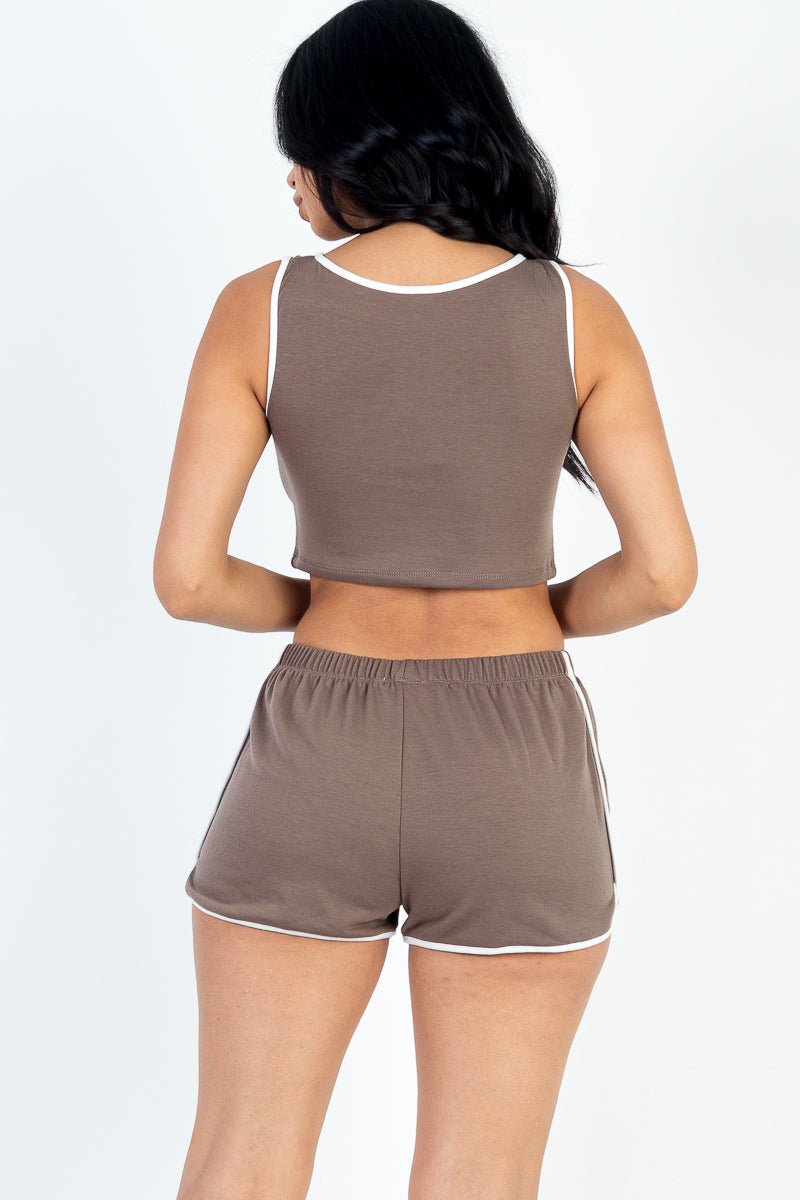 Casual Basics Contrast Trim Crop Top and Shorts Set - ShopRbls