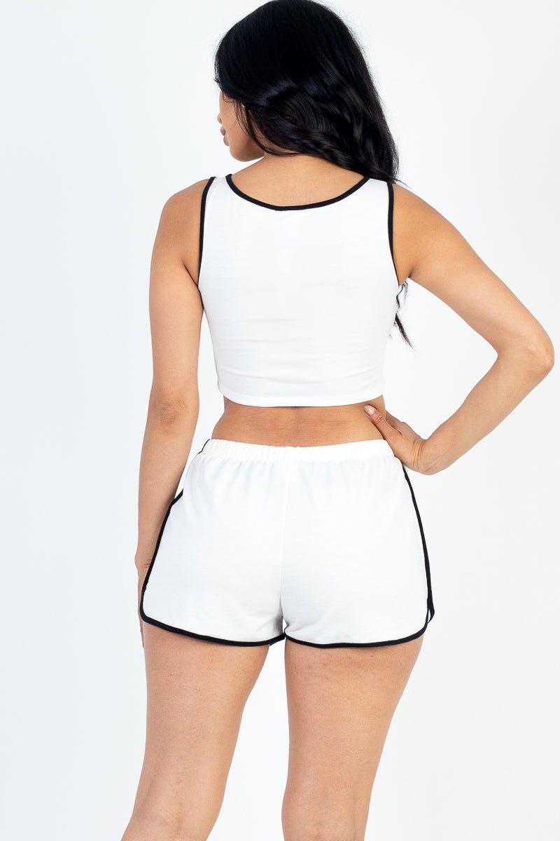 Casual Basics Contrast Trim Crop Top and Shorts Set - ShopRbls