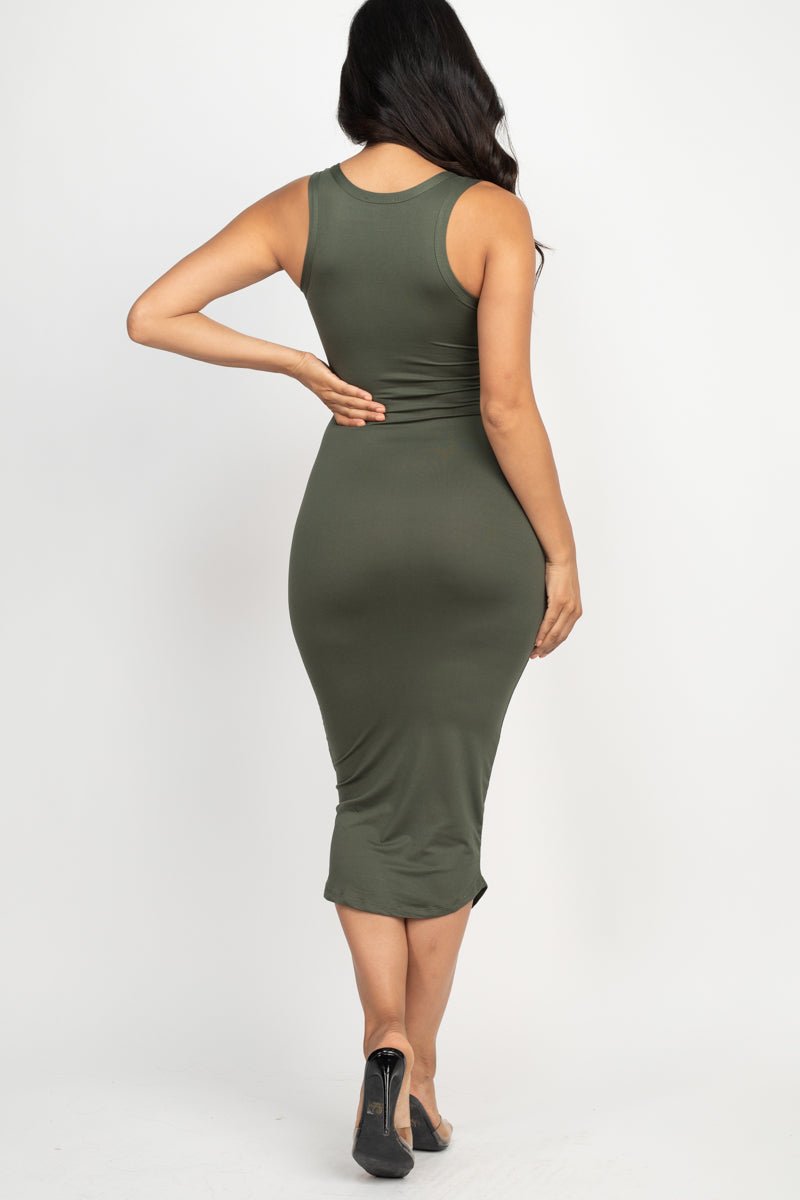 Casual Basics Split Neck Bodycon Tank Midi Dress - ShopRbls