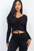 Casual Essentials Drawstring Front Long Sleeve Peplum Top - ShopRbls