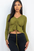 Casual Essentials Drawstring Front Long Sleeve Peplum Top - ShopRbls