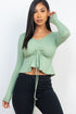 Casual Essentials Drawstring Front Long Sleeve Peplum Top - ShopRbls