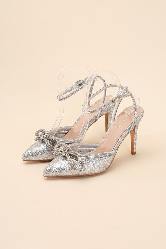 Freya Rhinestones Bow Decor Pointed Toe High Heels