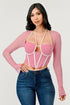 Cecilia Long Sleeve Contrast Binding Mesh Corset Top - ShopRbls