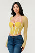 Cecilia Long Sleeve Contrast Binding Mesh Corset Top - ShopRbls